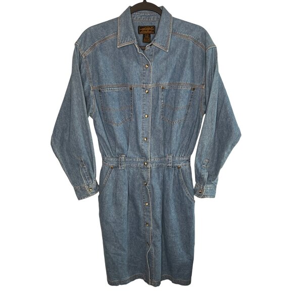 VTG Eddie Bauer Women's Denim Shirt Dress Size M Button-Front Long Sleeve Casual - Picture 1 of 11